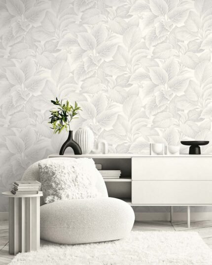 Wasilla - Soft Gray | Cool Neutrals Trees and Leaves Wallpaper for Powder Room, Office, and Accent Wall
