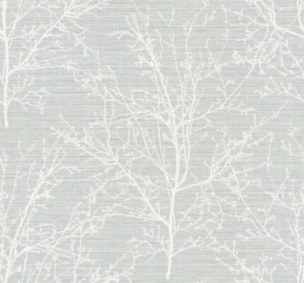 Kenai - Bluebell | Blues Trees and Leaves Wallpaper for Powder Room, Hallway, and Half Bath