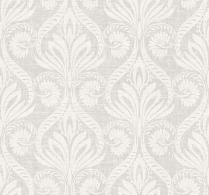 Anchor Point - Fog | Cool Neutrals Damasks and Scrolls Wallpaper for Living Room, Nursery, and Hallway