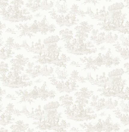 Eglantine - Pure White | Whites and Off Whites Toiles Wallpaper for Nursery, Bedroom, and Living Room