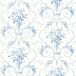 Eleanor - Water Drop | Blues Damasks and Scrolls Wallpaper for Half Bath, Nursery, and Hallway