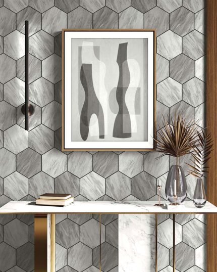 Baldwyn - Steel Harbor | Grays Geometrics Wallpaper for Office, Accent Wall, and Dining Room