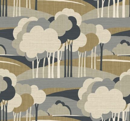 On the Horizon - Cool Bread | Browns and Taupes Trees and Leaves Wallpaper for Accent Wall, Living Room, and Powder Room