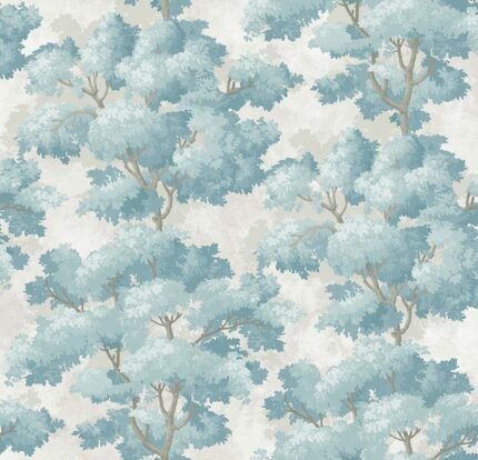 Reverie - Bay | Blues Trees and Leaves Wallpaper for Half Bath, Office, and Living Room