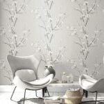 Cherry Branches - Ash | Grays Florals, Botanicals and Tropicals Wallpaper for Kitchen, Powder Room, and Nursery