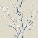 Cherry Branches - Ink | Blues Florals, Botanicals and Tropicals Wallpaper for Half Bath, Living Room, and Nursery