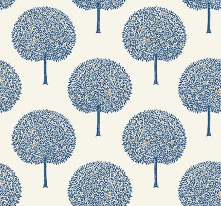 Fruit Trees - Inkwash | Blues Trees and Leaves Wallpaper for Office, Half Bath, and Nursery