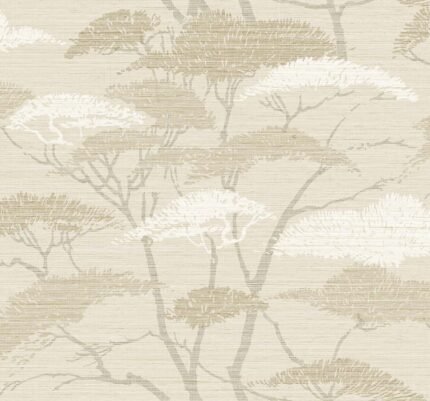 Sanctuary - Almond | Warm Neutrals and Beiges Trees and Leaves Wallpaper for Kitchen, Accent Wall, and Nursery