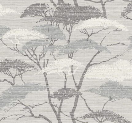 Sanctuary - Stone | Grays Trees and Leaves Wallpaper for Entryway, Nursery, and Half Bath