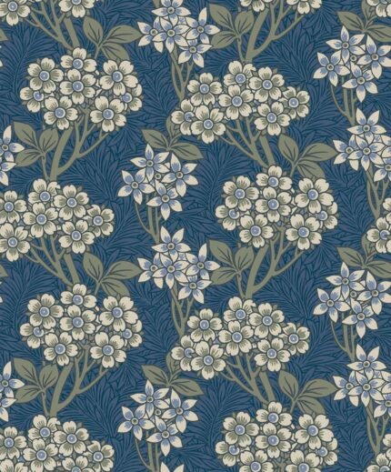 Floral Vine - Blue Jay and Sage | Blues Florals, Botanicals and Tropicals Wallpaper for Powder Room, Half Bath, and Kitchen