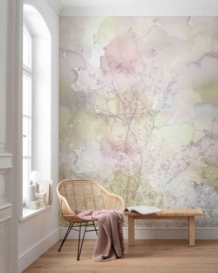 Elysian | Warm Neutrals and Beiges Trees and Leaves Wallpaper for Kitchen, Half Bath, and Bedroom