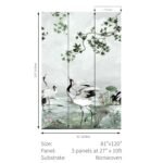 Crane Mural - Meadow Gray | Cool Neutrals Animals, Birds and Insects Wallpaper for Nursery, Bedroom, and Dining Room