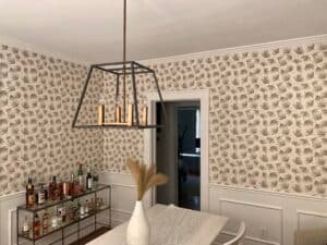 Cozy dining room with calm textured wallpaper in soft beige