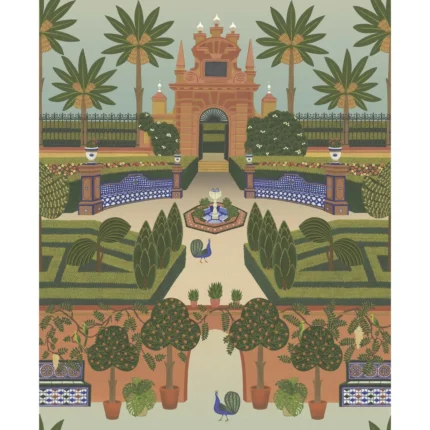 Alcazar Gardens wallpaper in Terracotta/spring Gr/multi by Cole & Son, global pattern