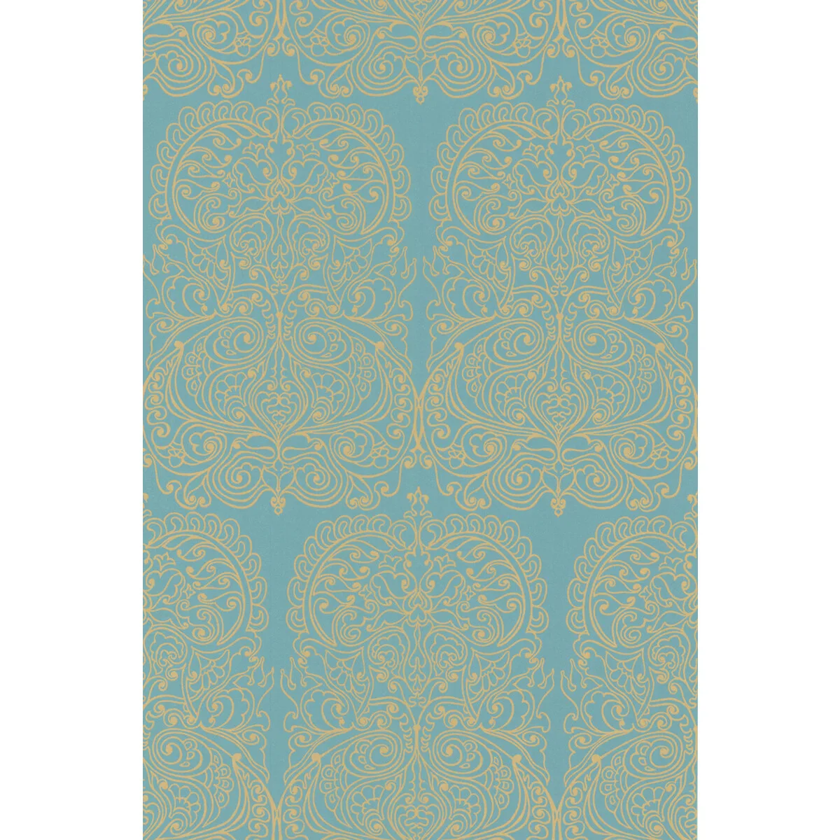 Alpana wallpaper in Gold/aqua by Cole & Son, damask pattern