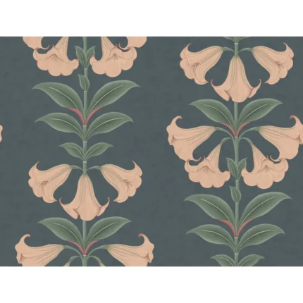 Angels Trumpet wallpaper in Coral and Viridian On Ink by Cole & Son, botanical & floral pattern