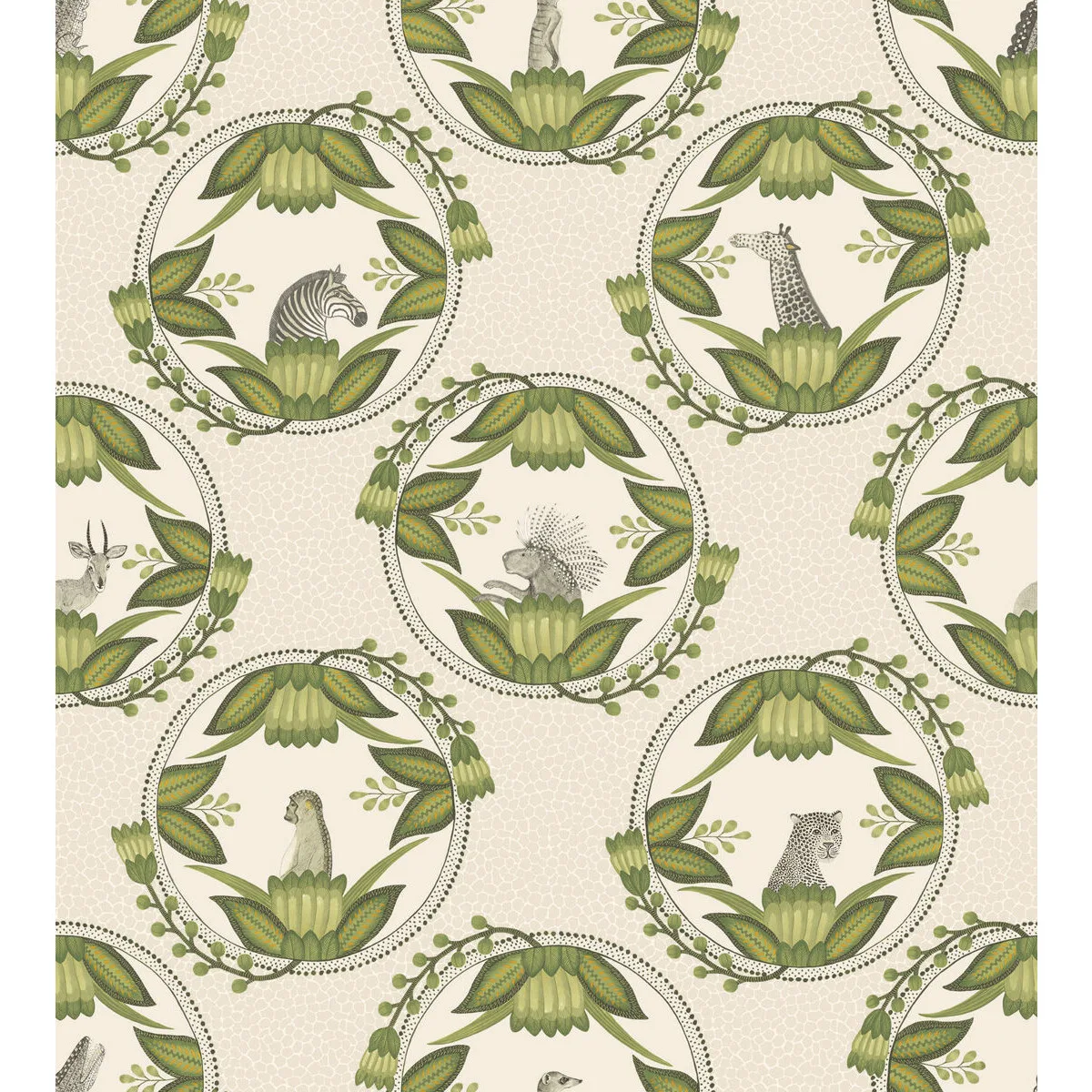 Ardmore Cameos wallpaper in Stone and Green by Cole & Son