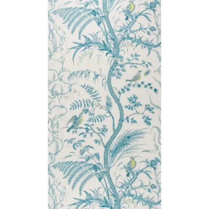 Bird and Thistle wallpaper in Aqua by Brunschwig & Fils