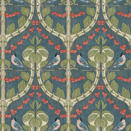 Birds & Cherries wallpaper in Indigo by G P & J Baker, animal/insects pattern