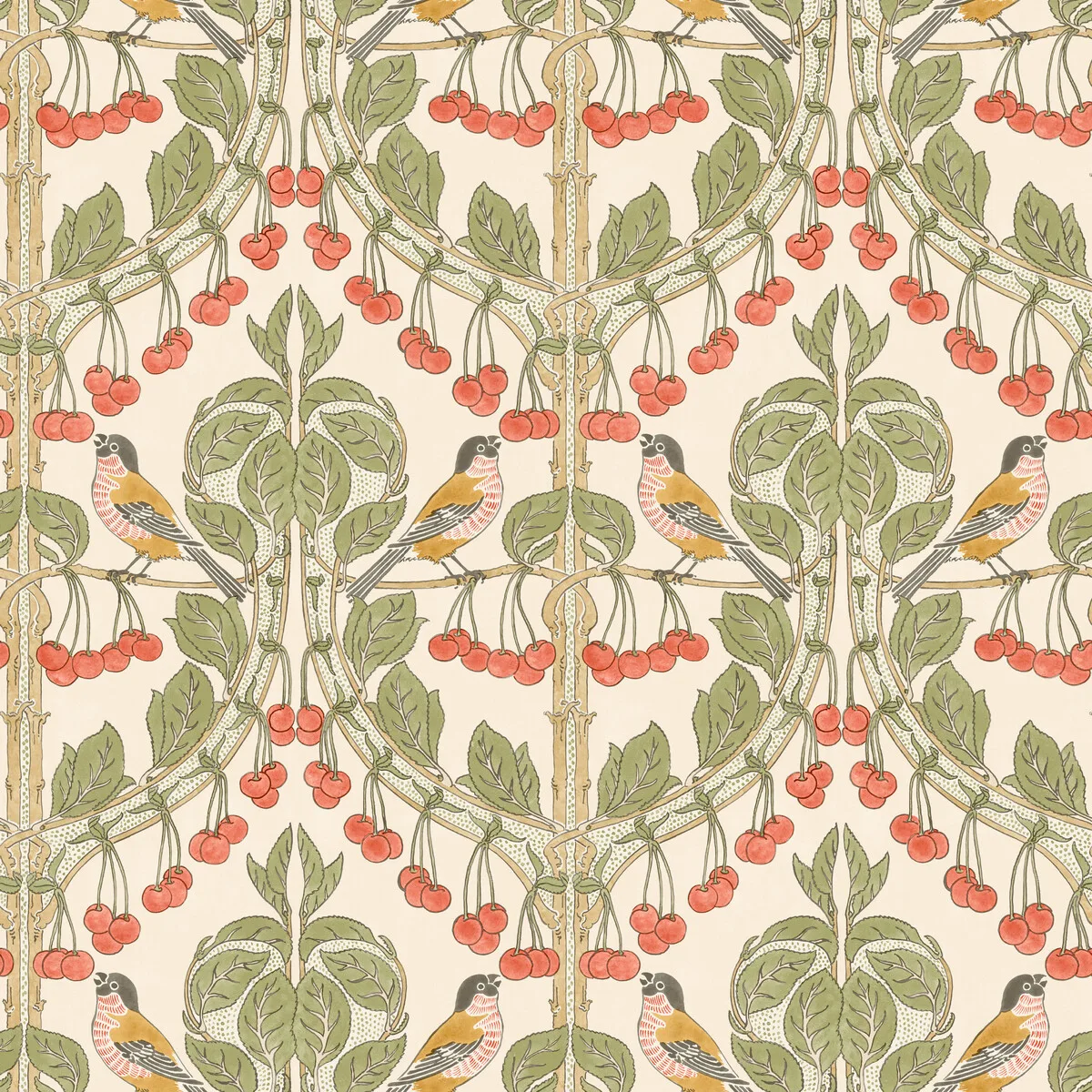 Birds & Cherries wallpaper in Red/green by G P & J Baker, animal/insects pattern
