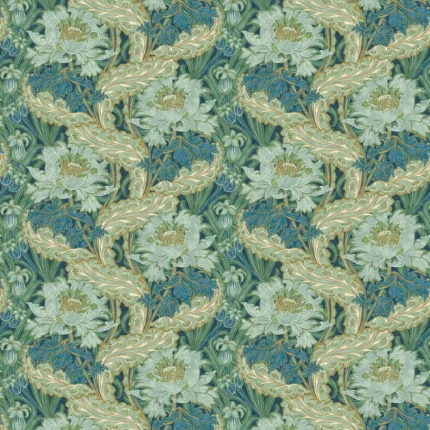 Brantwood wallpaper in Indigo/teal by G P & J Baker, botanical & floral pattern