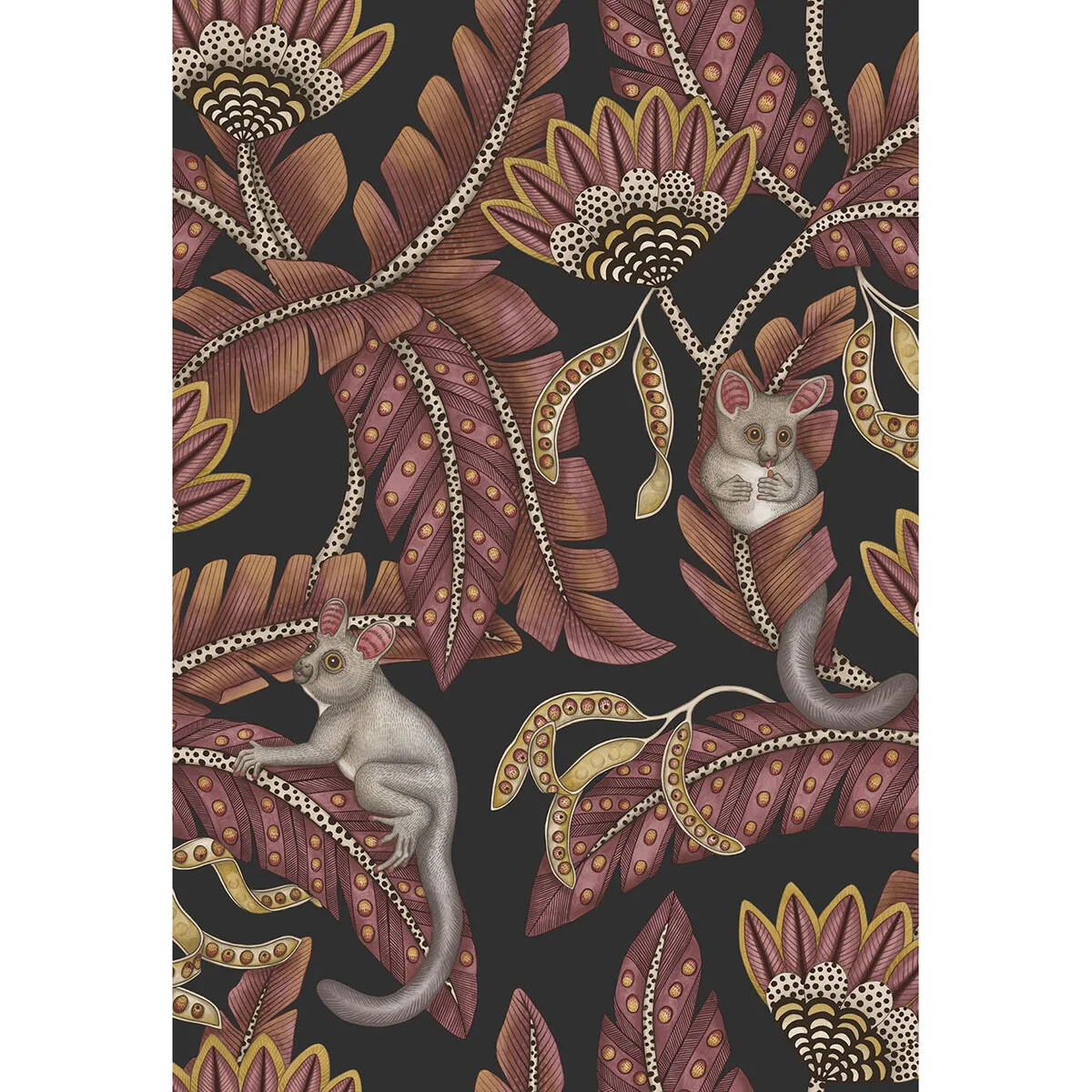 Bush Baby wallpaper in Crmsn and Mrgld/chrcl by Cole & Son, animal/insects pattern
