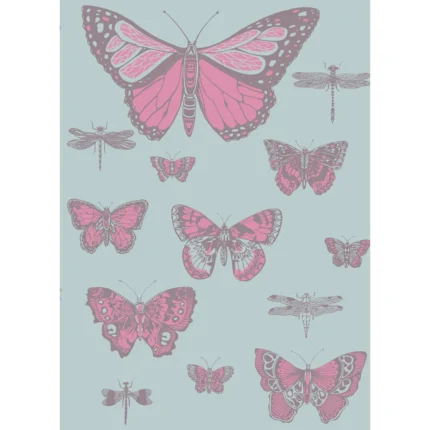 Butterflies & Dragonflies wallpaper in Pink On Blue by Cole & Son