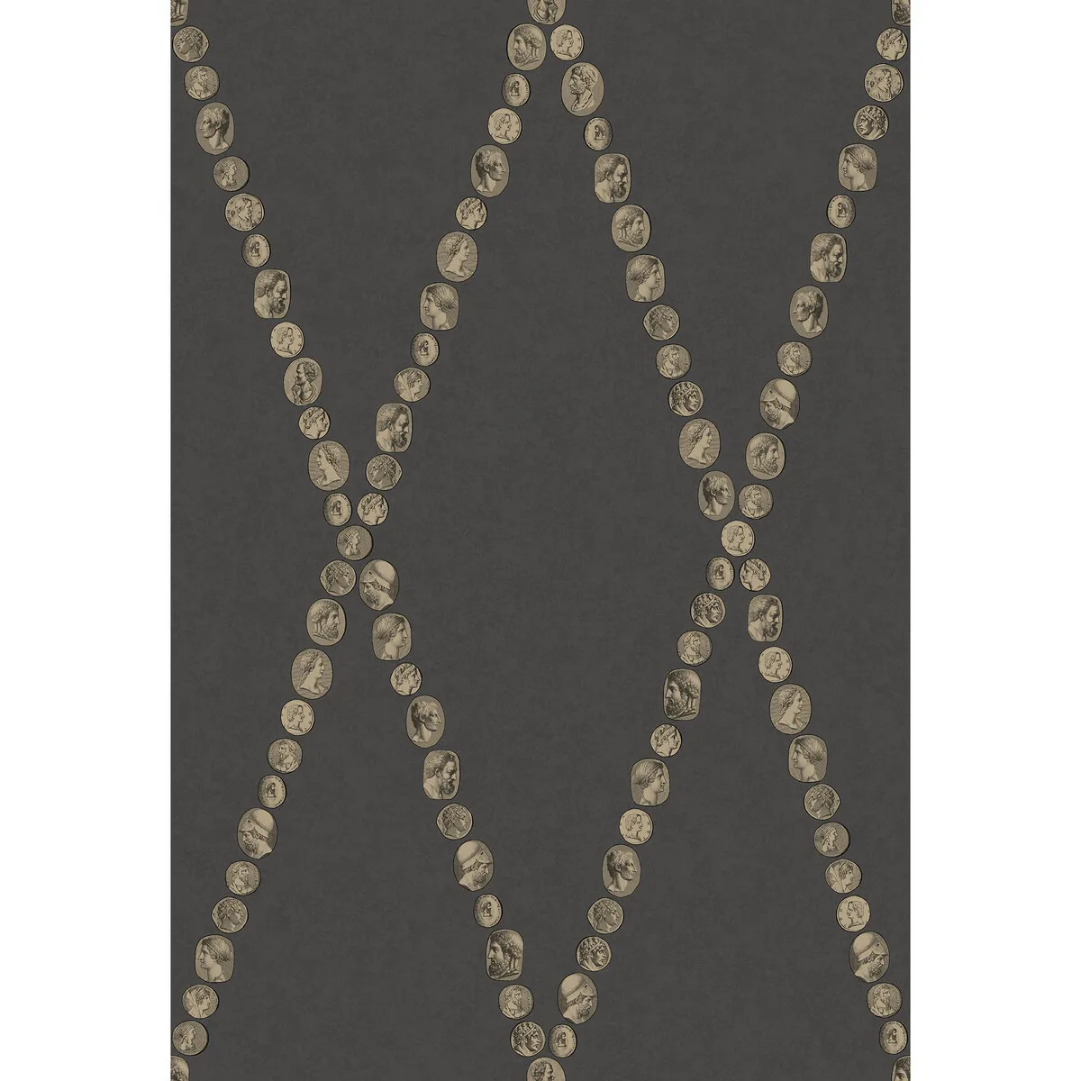 Cammei wallpaper in Gold On Charcoal by Cole & Son, diamond pattern