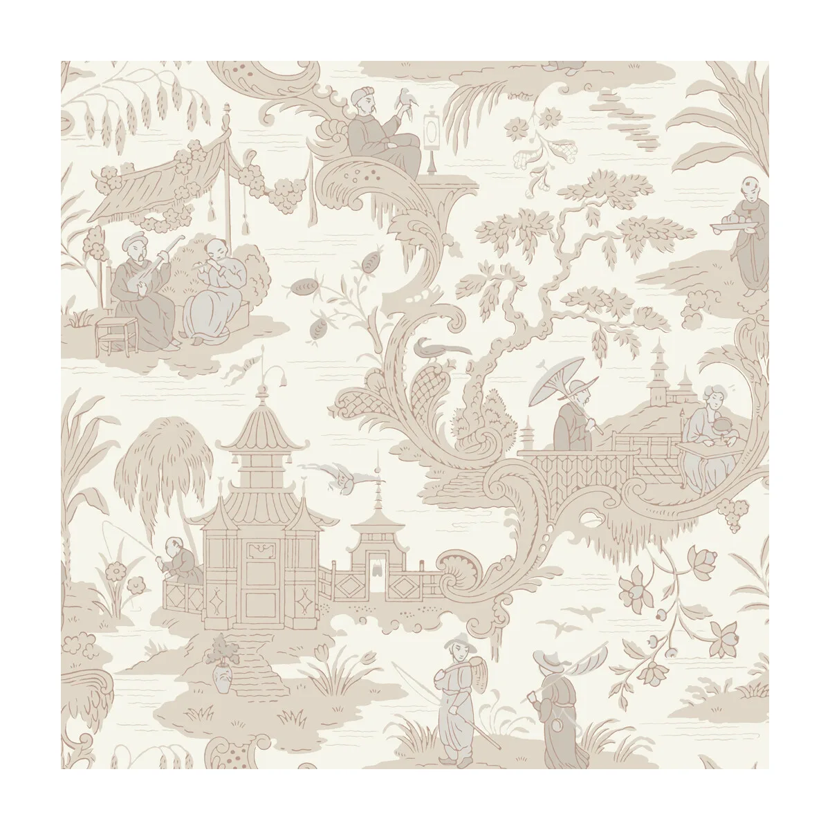 Chinese Toile wallpaper in Neutral by Cole & Son, chinoiserie pattern