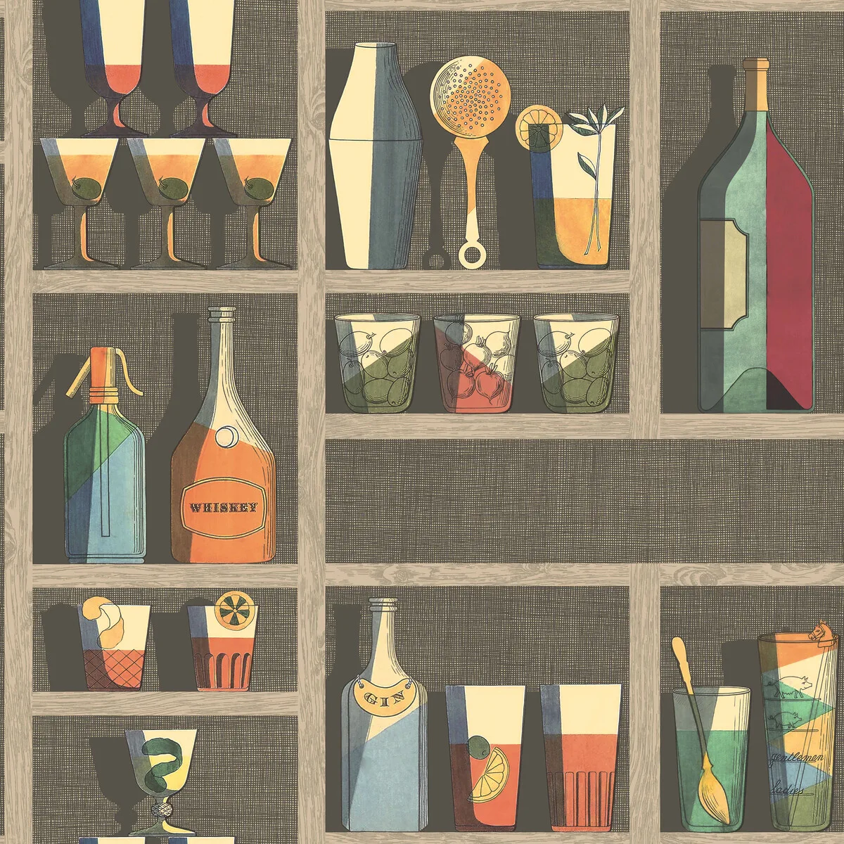 Cocktails Multi Wallpaper - Fornasetti Senza Tempo Collection by Cole & Son - Shop Safe in Houston Wallpapering Cocktails wallpaper in Multi by Cole & Son