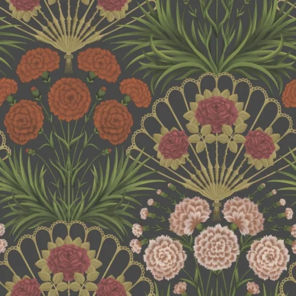 Flamenco Fan wallpaper in Cerise/dk Tangerine/gold/blk by Cole & Son, botanical & floral pattern
