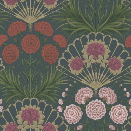 Flamenco Fan wallpaper in Magenta/red/metallic Glvr/ink by Cole & Son, botanical & floral pattern