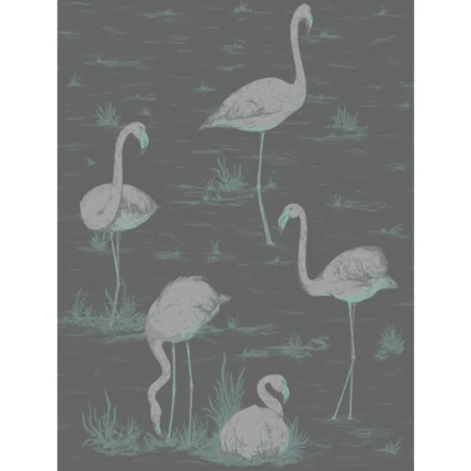 Flamingos wallpaper in Teal/slvr/bk by Cole & Son