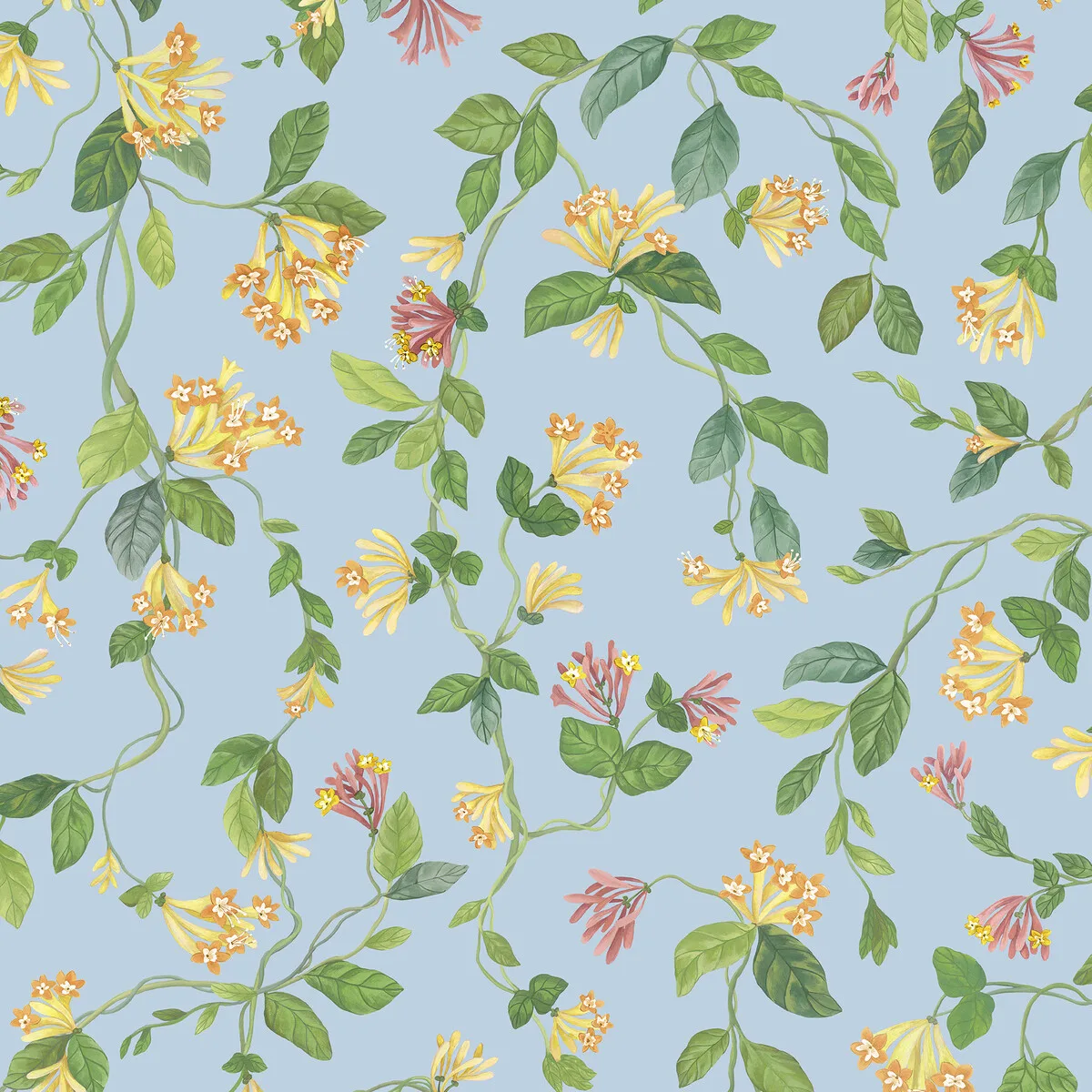 Flora wallpaper in Blue/orange by Cole & Son, botanical & floral pattern