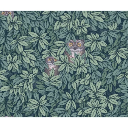 Foglie E Civette wallpaper in Viridian by Cole & Son, animal/insects pattern