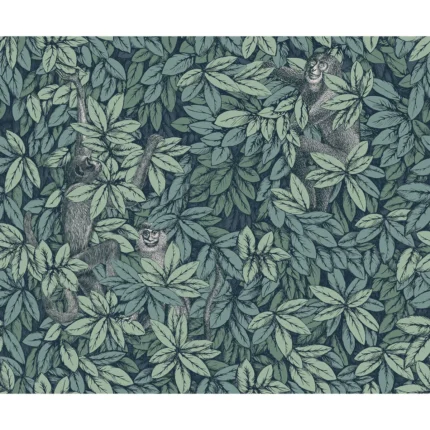 Foglie E Scimmie wallpaper in Viridian by Cole & Son, animal/insects pattern