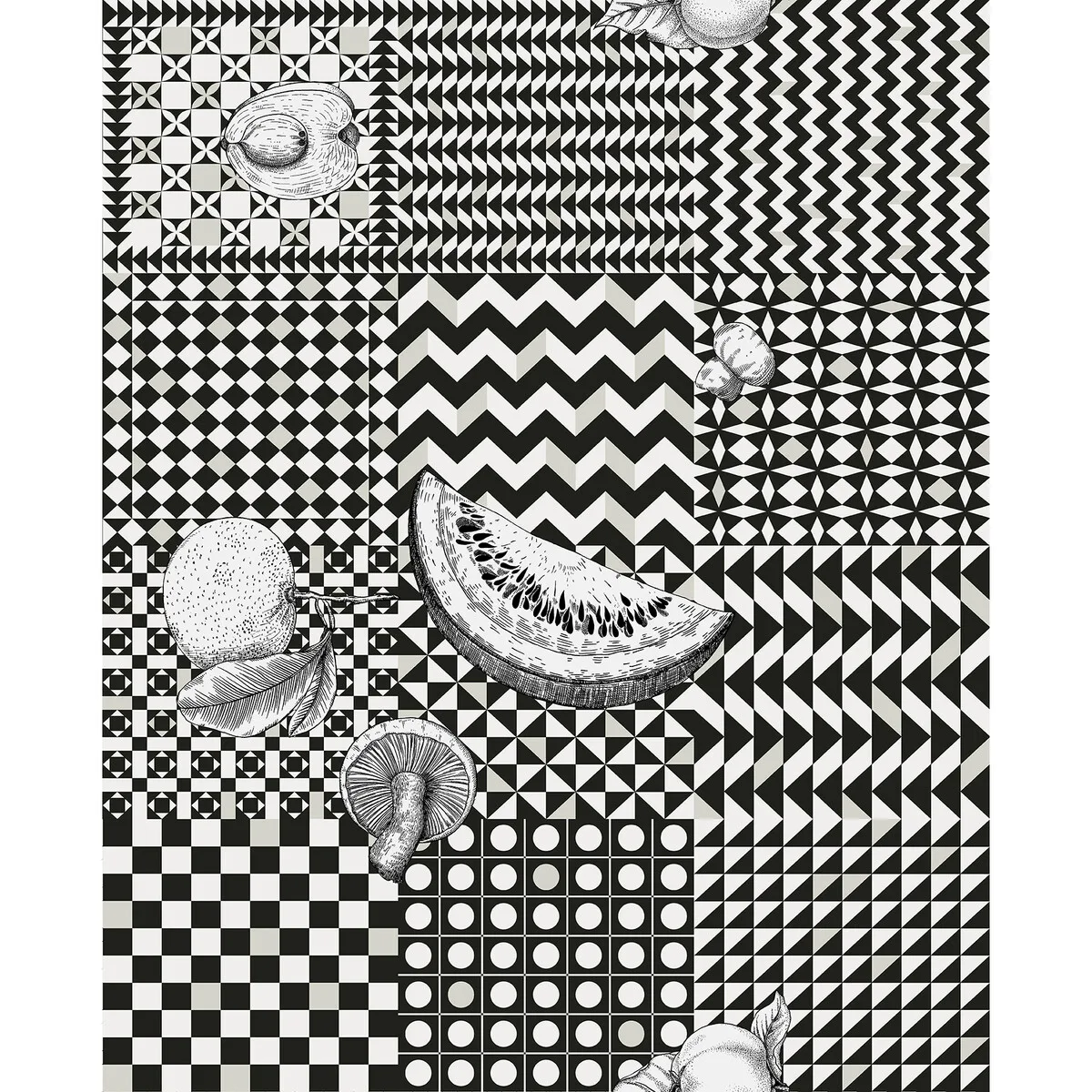 Frutta E Geometrico wallpaper in Black by Cole & Son, geometric pattern