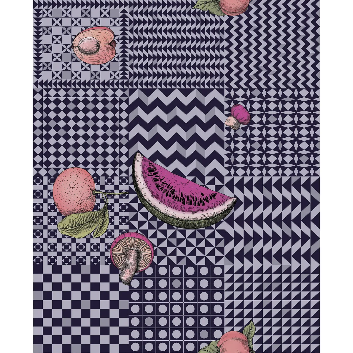 Frutta E Geometrico wallpaper in Ink by Cole & Son, geometric pattern