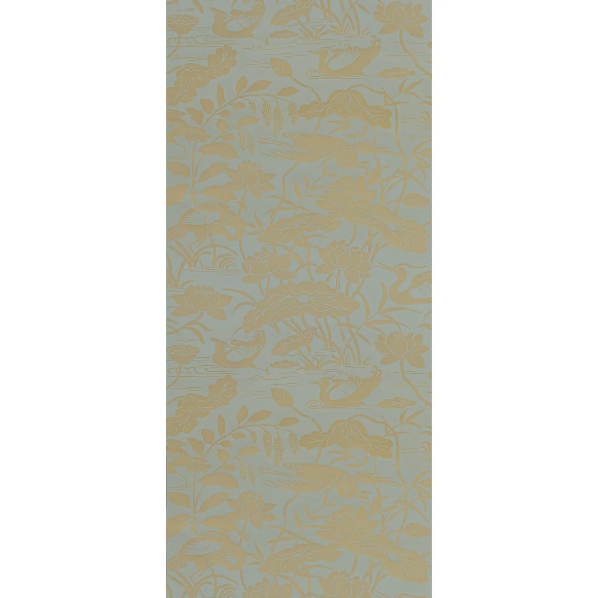 Heron & Lotus Flower wallpaper in Eucalyptus by G P & J Baker, animal/insects pattern