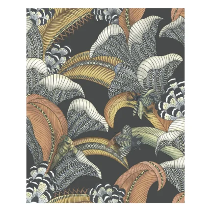 Hoopoe Leaves wallpaper in Charcoal by Cole & Son, animal/insects pattern