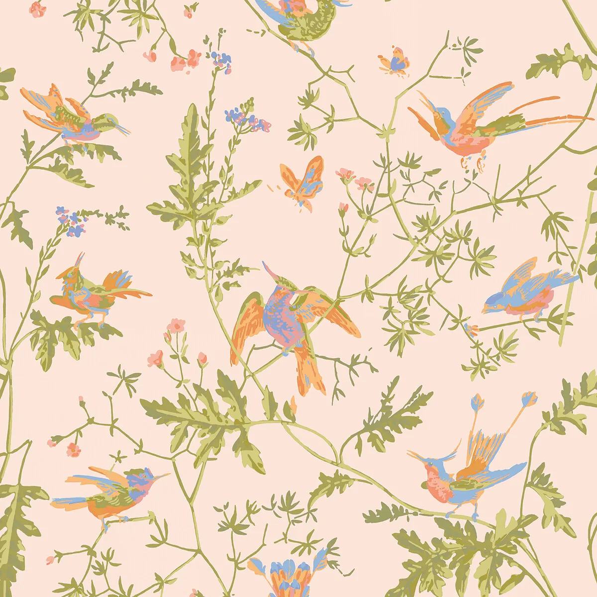 Hummingbirds wallpaper in Blush/blue by Cole & Son, animal/insects pattern