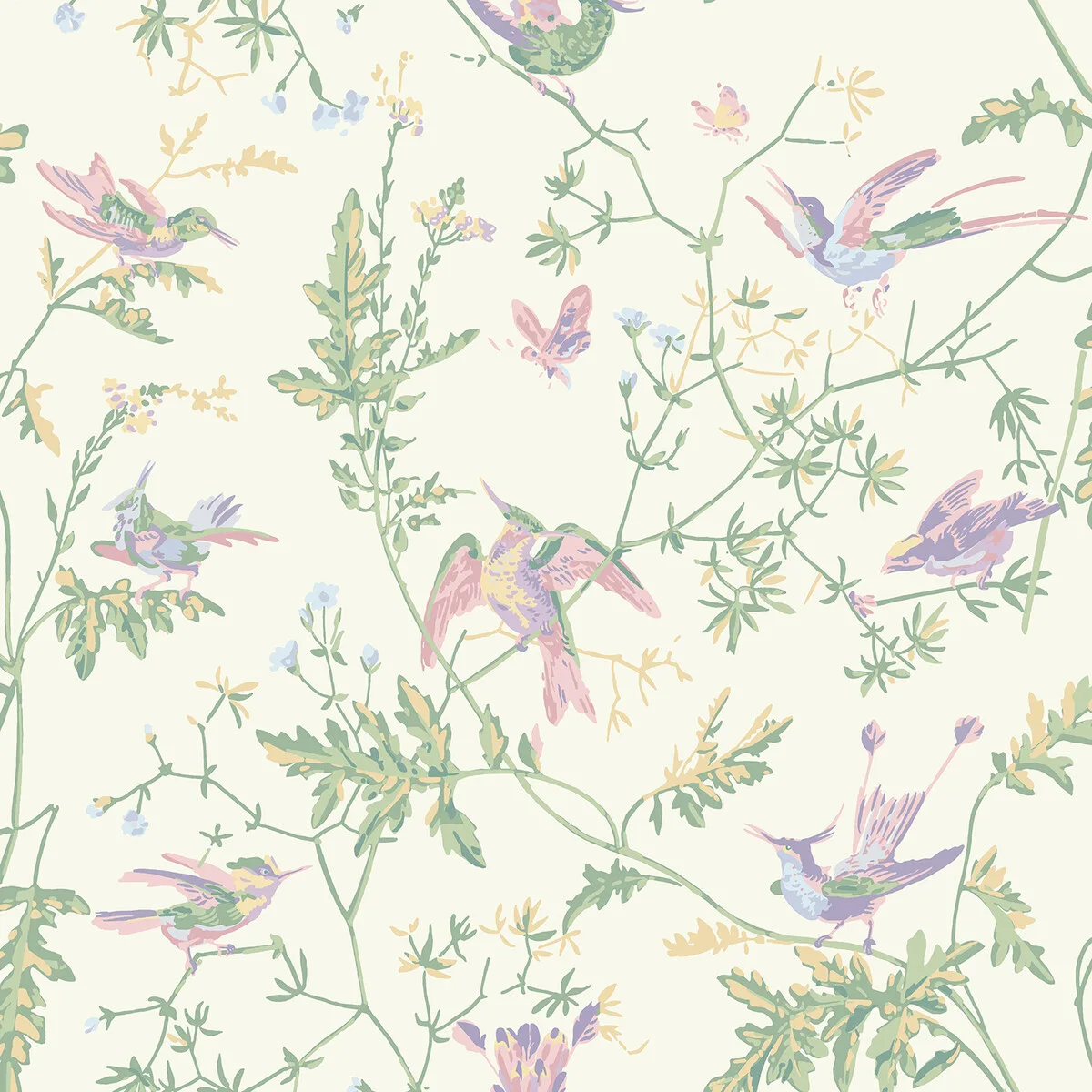Hummingbirds wallpaper in Blush Sage by Cole & Son, animal/insects pattern