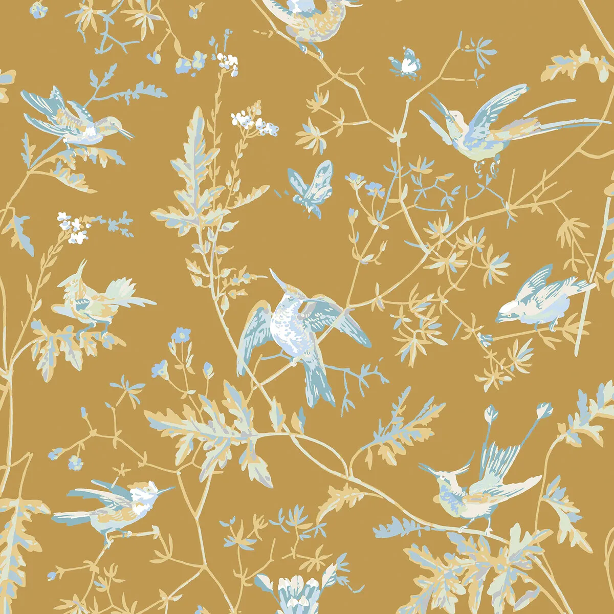 Hummingbirds wallpaper in Grey/gold by Cole & Son, animal/insects pattern