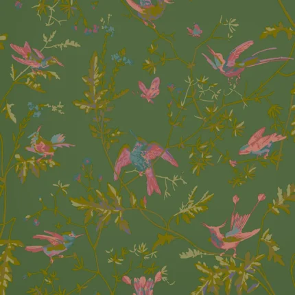 Hummingbirds wallpaper in Sage/pink by Cole & Son, animal/insects pattern