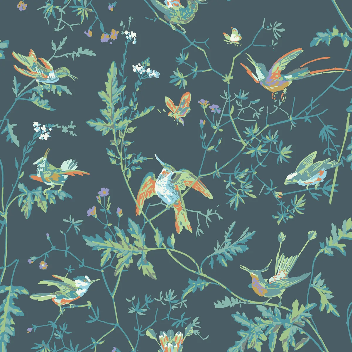 Hummingbirds wallpaper in Viridian by Cole & Son, animal/insects pattern