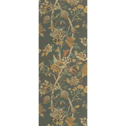 Hydrangea Bird wallpaper in Charcoal/sienna by G P & J Baker, animal/insects pattern