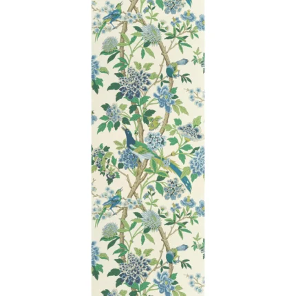 Hydrangea Bird wallpaper in Emerald/blue by G P & J Baker, animal/insects pattern