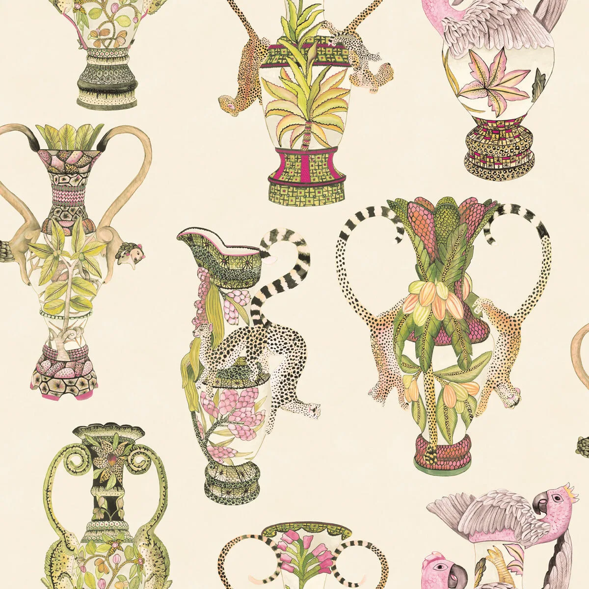Khulu Vases wallpaper in Cream and Multi by Cole & Son