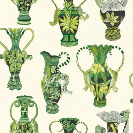 Khulu Vases wallpaper in Green and White by Cole & Son