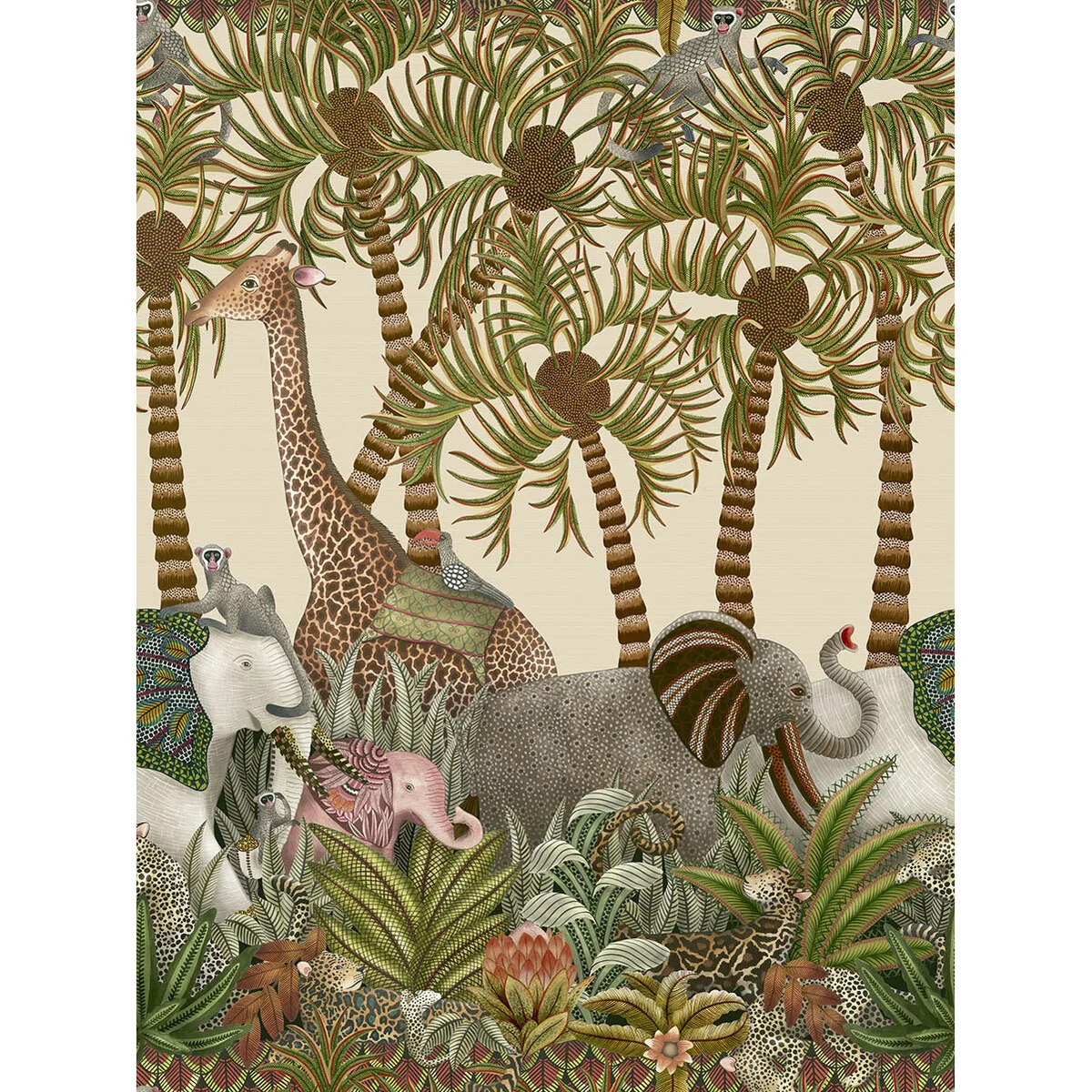 Letaba March Grasscloth wallpaper in Spgrn and Gngr/crm by Cole & Son, animal/insects pattern